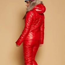 Load image into Gallery viewer, new Chalet SNOW puffer SET 2pc ski jacket & pant coordinate cabin chic vacation fun photo flattering Insta ready black red pink S M L XL 2XL