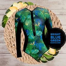 Load image into Gallery viewer, S-XL UPF Rashguard Teal Hibiscus swimsuit wetsuit surfsuit white black pink turquoise coral peach bright blue leopard surf beach pool lake