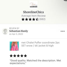 Load image into Gallery viewer, new Chalet SNOW puffer SET 2pc ski jacket & pant coordinate cabin chic vacation fun photo flattering Insta ready black red pink S M L XL 2XL