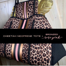 Load image into Gallery viewer, NWT © Amber Embers neoprene TOTE smooth honey blushed metallic bronze w/ auburn fawn deer sides + rouged amber lit & chocolate racing stripe