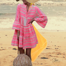 Load image into Gallery viewer, Boho Pop mini tunic beach dress cruise cover-up top white + bubble hot PINK or deep sea GREEN mod print S L 2XL women’s ladies 2023 Summer