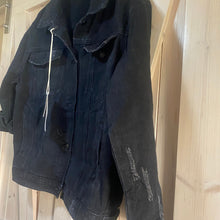 Load image into Gallery viewer, nwt jacket Boho Floral Embroidery on Charcoal denim jacket faded black jean coat