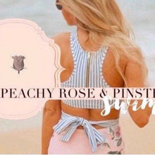 Load image into Gallery viewer, s-xxl Swimsuit Peachy Rose & Pinstripes Monokini small medium large xl xxl pink blue aqua white women feminine modest 2022 Summer swim beach