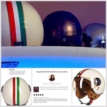 Load image into Gallery viewer, nwt Helmet His & Her M-XL Vintage Riviera cream white Italian racing stripes Black Racer Aqua Red Camel DOT motorcycle Vespa riding helmets