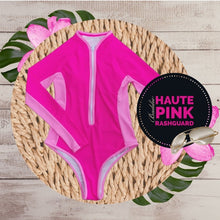 Load image into Gallery viewer, S-XL UPF Rashguard Teal Hibiscus swimsuit wetsuit surfsuit white black pink turquoise coral peach bright blue leopard surf beach pool lake