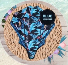 Load image into Gallery viewer, UPF Rashguard Baddie Haute Pink Hibiscus surf swimsuit + variations white black teal turquoise leopard birds beach pool women gift 2023 nwt