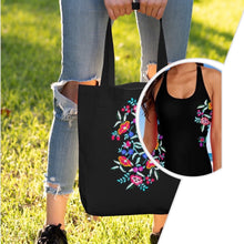 Load image into Gallery viewer, Bamba Black Floral Purse 16-inch ( or 18-inch Serape Olé striped ) Adjustable Crossbody / Water-resist Messenger Bag AOP - Shore and Skyline