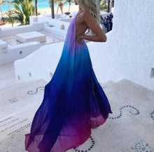 Load image into Gallery viewer, spin maxi halter Bonfire Ombré yellow pink coral red purple gradient / Ocean Ombré lavender lilac violet royal blue magenta beach DRESS S-XL