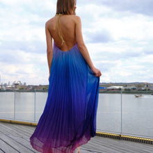 Load image into Gallery viewer, spin maxi halter Bonfire Ombré yellow pink coral red purple gradient / Ocean Ombré lavender lilac violet royal blue magenta beach DRESS S-XL