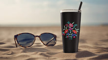 Load image into Gallery viewer, Bamba Bouquet tumbler black floral 20oz stainless steel travel cruise beach pool cup sealed lid mug glass hot cold Shore and Skyline shoreandskyline Women shore sip