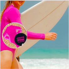 Load image into Gallery viewer, UPF Rashguard Baddie Haute Pink Hibiscus surf swimsuit + variations white black teal turquoise leopard birds beach pool women gift 2023 nwt