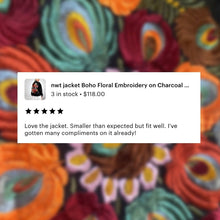 Load image into Gallery viewer, nwt jacket Boho Floral Embroidery on Charcoal denim jacket faded black jean coat