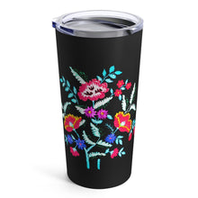 Load image into Gallery viewer, Bamba Bouquet Stainless Steel Travel Mug in black florals vacation checklist 20oz
