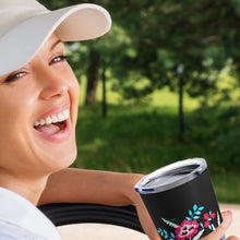 Load image into Gallery viewer, Bamba Bouquet Stainless Steel Travel Mug in black florals vacation checklist 20oz