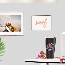 Load image into Gallery viewer, Bamba Bouquet Stainless Steel Travel Mug in black florals vacation checklist 20oz
