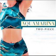 Load image into Gallery viewer, Aquamarina SWIMSUIT 2 or 1 piece XS-2XL sea blue aqua turquoise aquamarine geode swirls + ombré beach cover-up skirt Valentines women swim