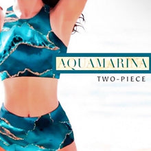 Load image into Gallery viewer, Aquamarina SWIMSUIT 1 or 2 piece XS-2XL sea blue aqua turquoise aquamarine geode swirls + ombré beach cover-up skirt Valentines Vacay gift