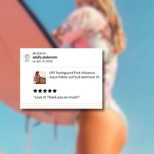 Load image into Gallery viewer, UPF Rashguard Pink Hibiscus - Aqua Palms surfsuit swimsuit (S-XL) white pink peach aqua mint beach pool surf swim women feminine modest