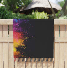 Load image into Gallery viewer, Boho beach blanket fringed wrap pool towel sandfree XL 6.5 ft black Bamba splash / floral or Serape stripes or Pearl solid + cabana stripes