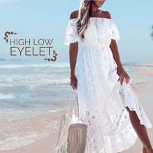 Load image into Gallery viewer, S-XL Boho White Rose maxi dress floral lace cut-work A-Line airy beach sundress