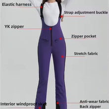 Load image into Gallery viewer, nwt ski BIB adjustable fit in Shred RED or HP Purple waterproof snow insulation - Picture 13 of 16