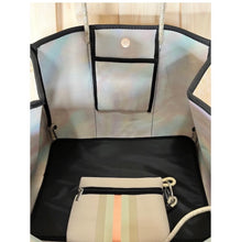 Load image into Gallery viewer, © Opal Leopard Rose 2.0 TOTE smooth cream neoprene bag + shabby mint & chic metallic rose gold stripes waterproof birthday bridal shower gift holiday present purse Best Seller 5 Star