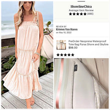 Load image into Gallery viewer, © Opal Leopard Rose 2.0 TOTE smooth cream neoprene bag + shabby mint & chic metallic rose gold stripes waterproof birthday bridal shower gift holiday present purse Best Seller 5 Star