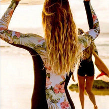 Load image into Gallery viewer, S-XL UPF Rashguard Teal Hibiscus swimsuit / wetsuit / surfsuit - white black pink turquoise coral peach floral leopard surf beach pool lake