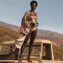 Load image into Gallery viewer, Apricot Marbella KIMONO full / half length lounge Robe / beach Cover-Up / Pool Wrap / soft Kaftan - beige khaki cream peach peacock belted