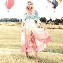 Load image into Gallery viewer, s-xl Carnival Spin maxi dress / swim cover-up / summer wrap - aqua blue gradient - coral pink ombré - womens summer best seller beach travel