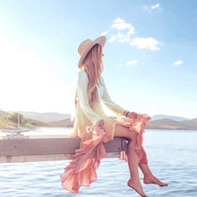 Load image into Gallery viewer, s-xl Carnival Spin maxi dress / swim cover-up / summer wrap - aqua blue gradient - coral pink ombré - womens summer best seller beach travel