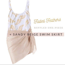 Load image into Gallery viewer, S-L Swimsuit: Faded Feathers ruffled one-piece ( white cream beige gold ivory ) summer women pool beach