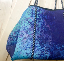 Load image into Gallery viewer, Neoprene TOTE - Amethyst Lagoon: violet purple blue bag +weathered aqua turquoise teal Beach Pool Lake Travel catch-all waterproof washable