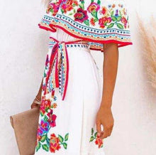 Load image into Gallery viewer, S-3XL Blanca Boho maxi / light beach - friendly ruffled campesino / destination quince wedding baby shower / flowy floral print airy Puebla