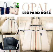 Load image into Gallery viewer, crossbody: Ivory Doe light beige NEOPRENE messenger bag / purse + white deer speckled print w/ adjustable racing stripe shoulder strap