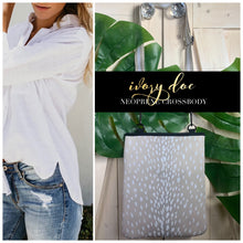 Load image into Gallery viewer, Ivory Doe light beige NEOPRENE bag + white deer speckled print in Crossbody or Tote size or Duo 2-in-1 combo purse + tote antelope khaki