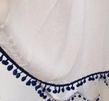 Load image into Gallery viewer, La Playa POM: Cover Up / Swim Wrap - white chiffon + blue pom - one size fits S -XL