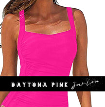 Load image into Gallery viewer, s - xxl Daytona Pink or USS Navy Blue SWIM - one-piece modest swimsuit w ruched tummy / waist forgiving > vacation holiday beach pool lake