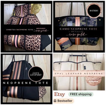 Load image into Gallery viewer, new Neoprene Tote Bag grey / gray Camo + metallic silver & hot pink racing stripes ( + various racer checks / deer / leopard / cheetah )