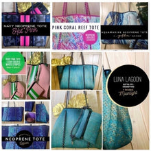 Load image into Gallery viewer, new Neoprene Tote Bag grey / gray Camo + metallic silver & hot pink racing stripes ( + various racer checks / deer / leopard / cheetah )