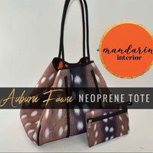 Load image into Gallery viewer, new Neoprene Tote Navy blue Camo + hot pink racing stripes + various: grey gray silver /aquamarine geode / pink/ Cheetah Leopard Deer