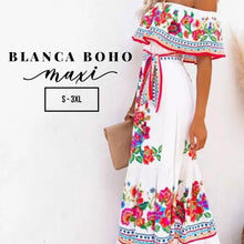 Load image into Gallery viewer, S-3XL Blanca Boho maxi / light beach - friendly ruffled campesino / destination quince wedding baby shower / flowy floral print airy Puebla