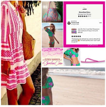 Load image into Gallery viewer, new Pink Coral Reef Neoprene Tote waterproof bag hot pink paracords & interior + aqua turquoise sides w baseboard rain snow shore 2023