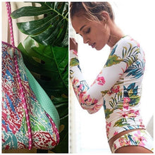 Load image into Gallery viewer, new Pink Coral Reef Neoprene Tote waterproof bag hot pink paracords & interior + aqua turquoise sides w baseboard rain snow shore 2023