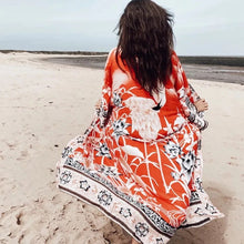 Load image into Gallery viewer, Kimono ROBE: Carnelian Coast wrap / cover up one size.
