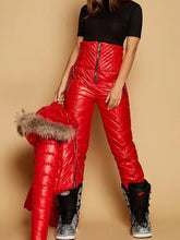 Load image into Gallery viewer, nwt Chalet Puffer coordinate 2pc SET snow / ski jacket & high waisted pant in S - XL pink black red hooded coat top + snow bottom