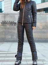 Load image into Gallery viewer, nwt Chalet Puffer coordinate 2pc SET snow / ski jacket & high waisted pant in S - XL pink black red hooded coat top + snow bottom