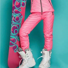 Load image into Gallery viewer, nwt Chalet Puffer coordinate 2pc SET snow / ski jacket & high waisted pant in S - XL pink black red hooded coat top + snow bottom