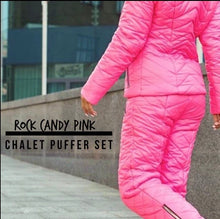 Load image into Gallery viewer, nwt Chalet Puffer coordinate 2pc SET snow / ski jacket & high waisted pant in S - XL pink black red hooded coat top + snow bottom