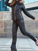 Load image into Gallery viewer, nwt Chalet Puffer coordinate 2pc SET snow / ski jacket & high waisted pant in S - XL pink black red hooded coat top + snow bottom